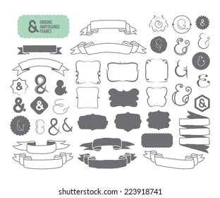 Ribbon, ampersand, frame design elements set