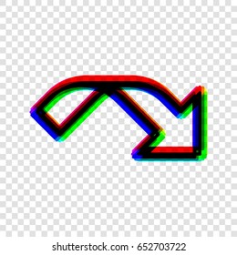 Ribbon arrow icon. Vector. Black icon with red-green-blue contours on transparent background.