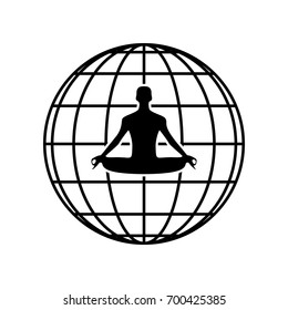Ribbon arrow icon. Vector. Black icon on black globe at white background. Isolated.
