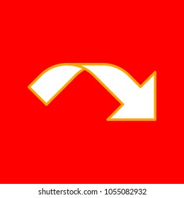 Ribbon arrow icon. Vector. Orange icon with white holes if exist at red background. Isolated.
