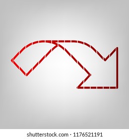 Ribbon arrow icon. Vector. Vertically divided icon with colors from reddish gradient in gray background with light in center.