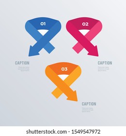 Ribbon arrows infographics template design. Business concept infograph with 3 options, steps or processes. Vector visualization can be used for workflow layout, diagram, annual report, web