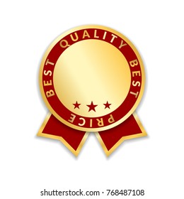 Ribbon award best price label. Gold ribbon award icon isolated white background. Best quality golden design for badge, medal, best choice, price, certificate guarantee product Vector illustration