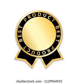 Ribbon award best product. Gold ribbon award icon isolated on white background. Best product golden label for prize, badge, medal, guarantee quality product Vector illustration