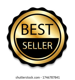 Ribbon award best seller. Gold ribbon award icon isolated white background. Bestseller golden tag sale label, badge, medal.
