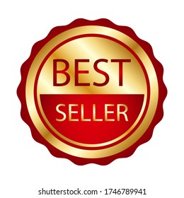 Ribbon award best seller. Gold ribbon award icon isolated white background. Bestseller golden tag sale label, badge, medal, guarantee quality product, business certificate Vector illustration