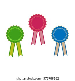 Ribbon award. Emblem modern symbol of award. Symbol reward winner. Accessory victory ceremony,success sport. Beautiful sign ceremony. Colorful template for badge. Design element. Vector illustration