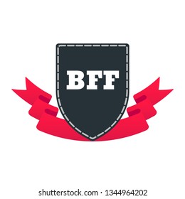 Ribbon award with text BFF - BEST FRIENDS FOREVER and ribbons vector illustration flat style design isolated on white background web banners elements.