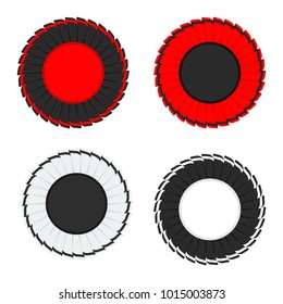 Ribbon awards set. Red, black and white. Trophy and reward, competition and victory, success and achievement. Flat vector cartoon illustration. Objects isolated on white background.