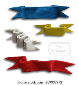Ribbon, badge or batch for 4 July American Independence Day and other events, isolated on white color background. Vector illustration. Plasticine modeling.