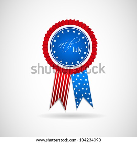 Ribbon, badge or batch for 4 July American Independence Day and other events, isolated on grey color background. EPS 10.