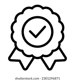 Ribbon Badge Check Simple Line Icon Symbol
