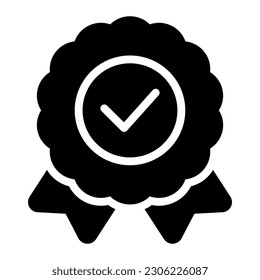 Ribbon Badge Check Simple Line Icon Symbol