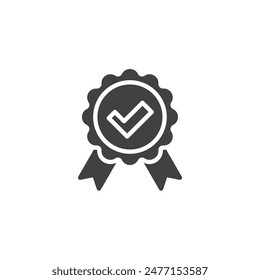 Ribbon badge with a checkmark vector icon. filled flat sign for mobile concept and web design. Quality Assurance glyph icon. Symbol, logo illustration. Vector graphics