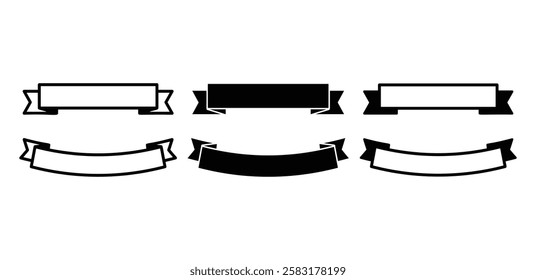 ribbon badge element label banner icon vector design black white color simple flat modern illustration sets