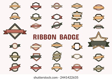 Ribbon Badge Lineal Color Vector Illustration Icon Sticker Set Design Materials