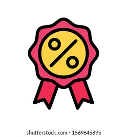 ribbon badge and percentage tag vector in filled style