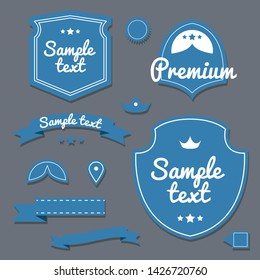 Ribbon and badge set. Vector Isolated Graphic Design Elements. Badges, stamps, decorative banners, pointer, graphic abstract set, text place. flat, simple, clear, cartoon, comic.