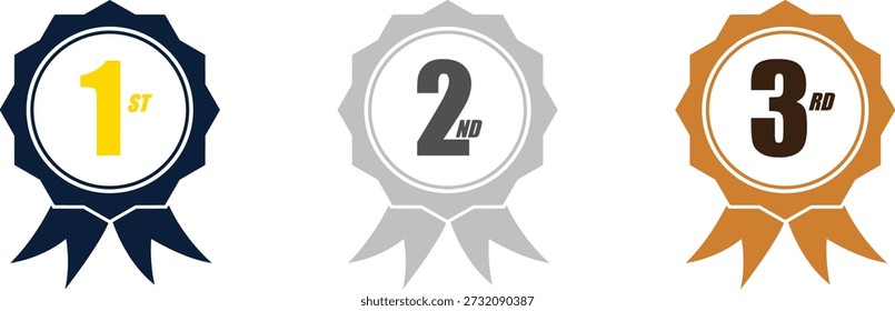 Ribbon Badges for 1st, 2nd, and 3rd Place Winners - Colorful Achievement Awards