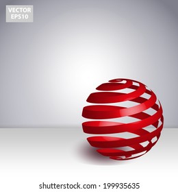 Ribbon ball (sphere) vector template. Abstract globe symbol, isolated round icon, colorful business concept .You can use science and technology, tourism or environmental background.