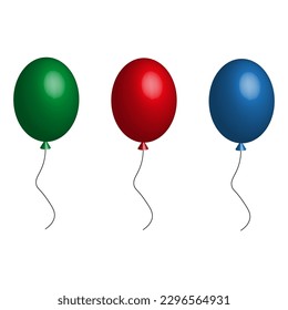 Ribbon with balloons colored realistic. Birthday party, celebration, holiday, event, festive concept. Vector illustration.