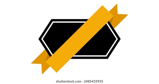 Ribbon Banner Art Frame Icon, Blank Geometric Award Badge Vector Illustration.	