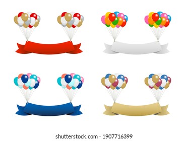 Ribbon banner and balloons vector illustration set