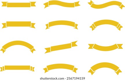 Ribbon banner bow colorful icon set. Decoration flat vector collection isolated on transparent background. Element symbol for award, gift, flag, frame, poster, promotion, art, modern and more