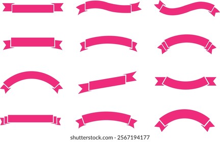 Ribbon banner bow colorful icon set. Decoration flat vector collection isolated on transparent background. Element symbol for award, gift, flag, frame, poster, promotion, art, modern and more