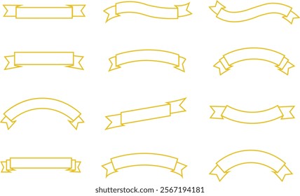 Ribbon banner bow colorful icon set. Decoration line vector collection isolated on transparent background. Element symbol for award, gift, flag, frame, poster, promotion, art, modern and more