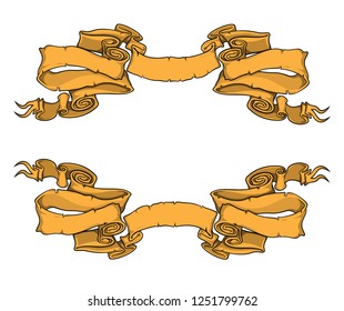 Ribbon banner collection clip art. Set of vintage flowing ribbon banners template.  Hand drawn vector illustration. 