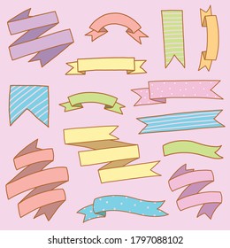 Ribbon Banner colorful set hand draw doodle