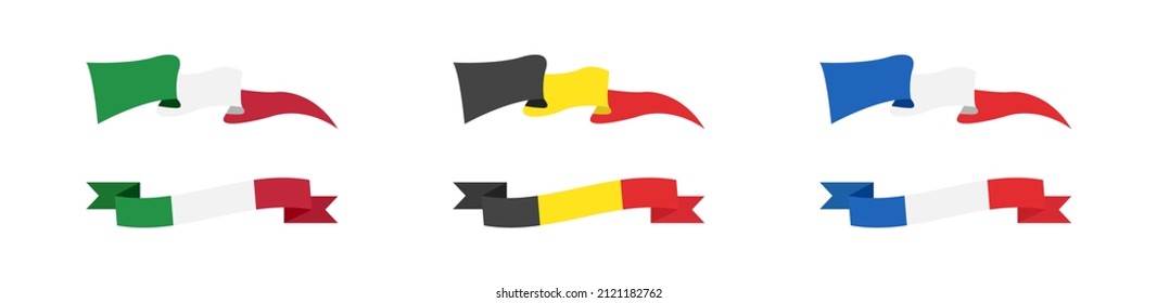 Ribbon and banner of country flags. Italian Germany France ribbons flag collection. EPS 10.