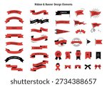 Ribbon and Banner Design Elements Set, Label, Flag, Badge, Flat Style, Vector	