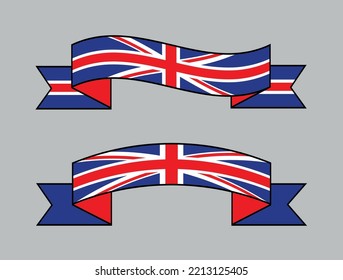 Ribbon banner with flag of UK.United Kingdom flag symbol.