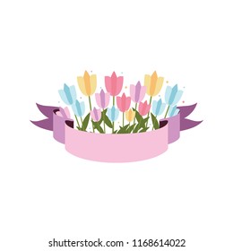 Ribbon Banner Floral Paper Flower Wedding Decorative Illustration