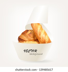 Ribbon banner with fresh bread. Vector illustration.