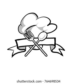 ribbon and banner hat chef fork and spoon