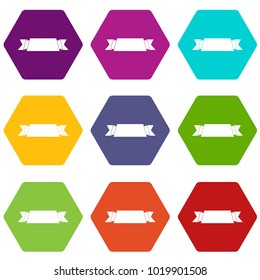 Ribbon banner icon set many color hexahedron isolated on white vector illustration