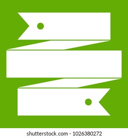 Ribbon banner icon white isolated on green background. Vector illustration