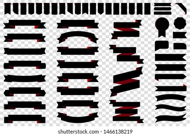 Ribbon banner label black vector icon isolated design sale set on white background. Ribbon cutting vector icon vintage collection. Ribbon bow design symbol template for stand, app, web, stand, tag
