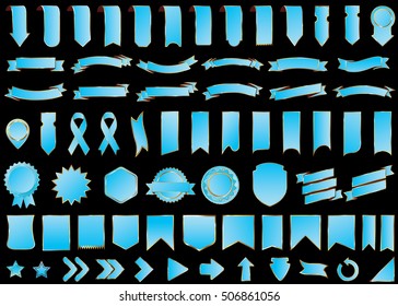 Ribbon banner label blue vector christmas background set with isolated fancy badge vintage sticker and decorative border icon. Festive colorful tag design award of gift illustration collection