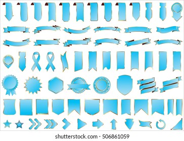 Ribbon banner label blue vector christmas background set with isolated fancy badge vintage sticker and decorative border icon. Festive colorful tag design award of gift illustration collection