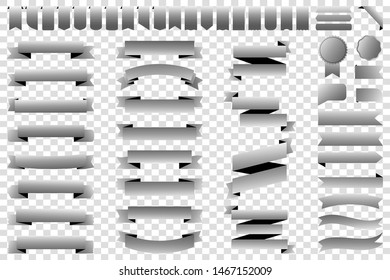 Ribbon banner label gray silver vector icon isolated design sale set on white background. Ribbon cutting vector icon vintage collection. Ribbon bow design symbol template for stand, web, stand, tag