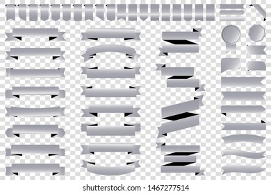 Ribbon banner label gray vector icon isolated design sale set on white background. Silver ribbon cutting vector icon vintage collection. Ribbon bow design symbol template for stand, web, stand, tag