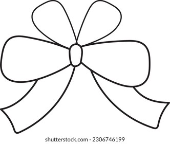 Ribbon banner label icon element to decoration for gift, file in PNG format, transparent background, black line graphic design