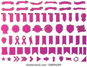 Ribbon banner label pink vector christmas background set with isolated fancy badge vintage sticker and decorative border icon. Festive colorful tag design award of gift illustration collection