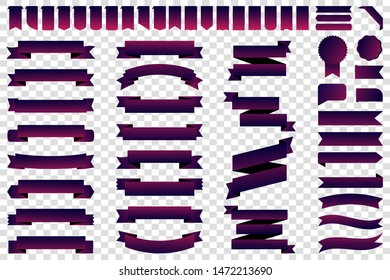 Ribbon banner label purple vector icon isolated design sale set on white background. Ribbon cutting vector icon vintage collection. Ribbon bow design symbol template for stand, app, web, stand, tag