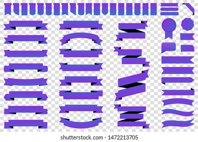Ribbon banner label purple vector icon isolated design sale set on white background. Ribbon cutting vector icon vintage collection. Ribbon bow design symbol template for stand, app, web, stand, tag
