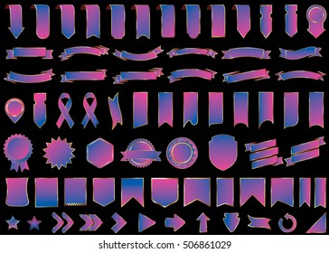 Ribbon banner label purple vector christmas background set with isolated fancy badge vintage sticker and decorative border icon. Festive colorful tag design award of gift illustration collection